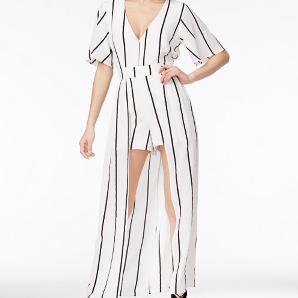 Striped romper with overskirt